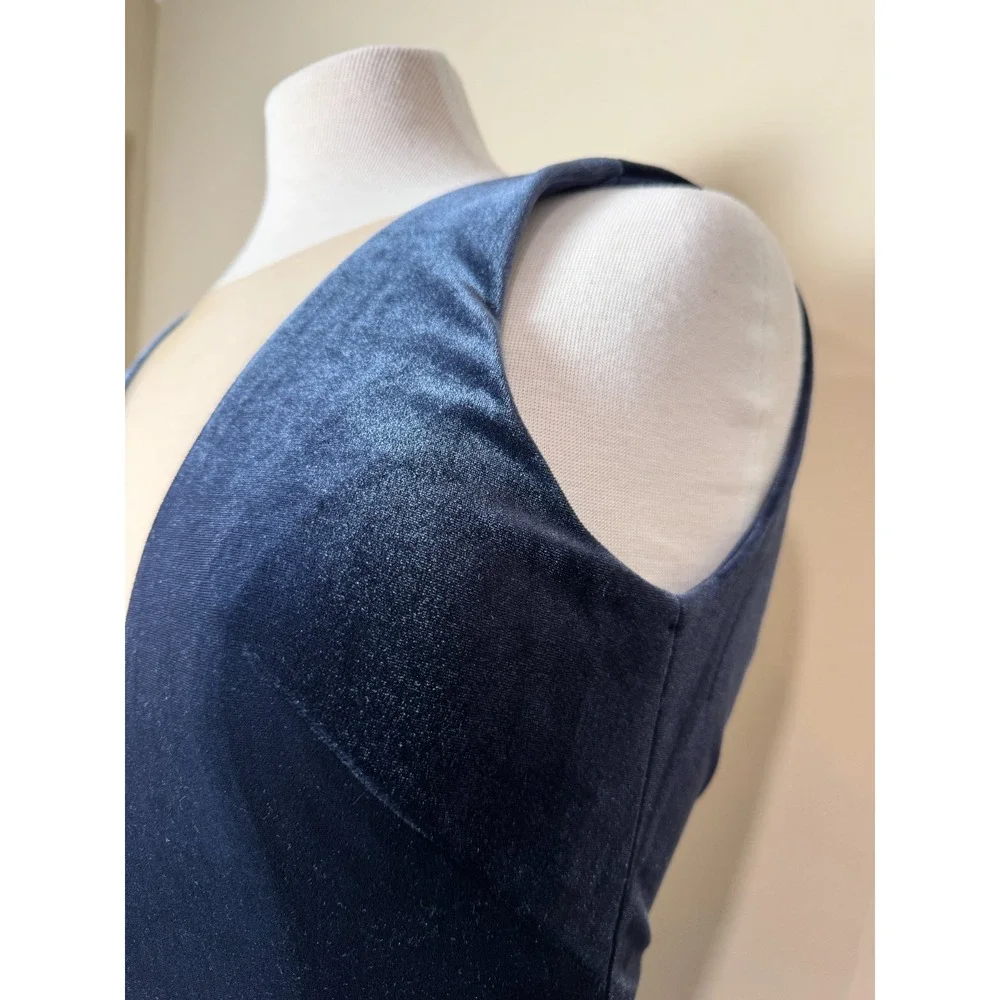 Jenny Yoo Velvet‎ Plunge Gown Womens Sz 0 Navy Blue Formal Maxi Bridesmaid Dress